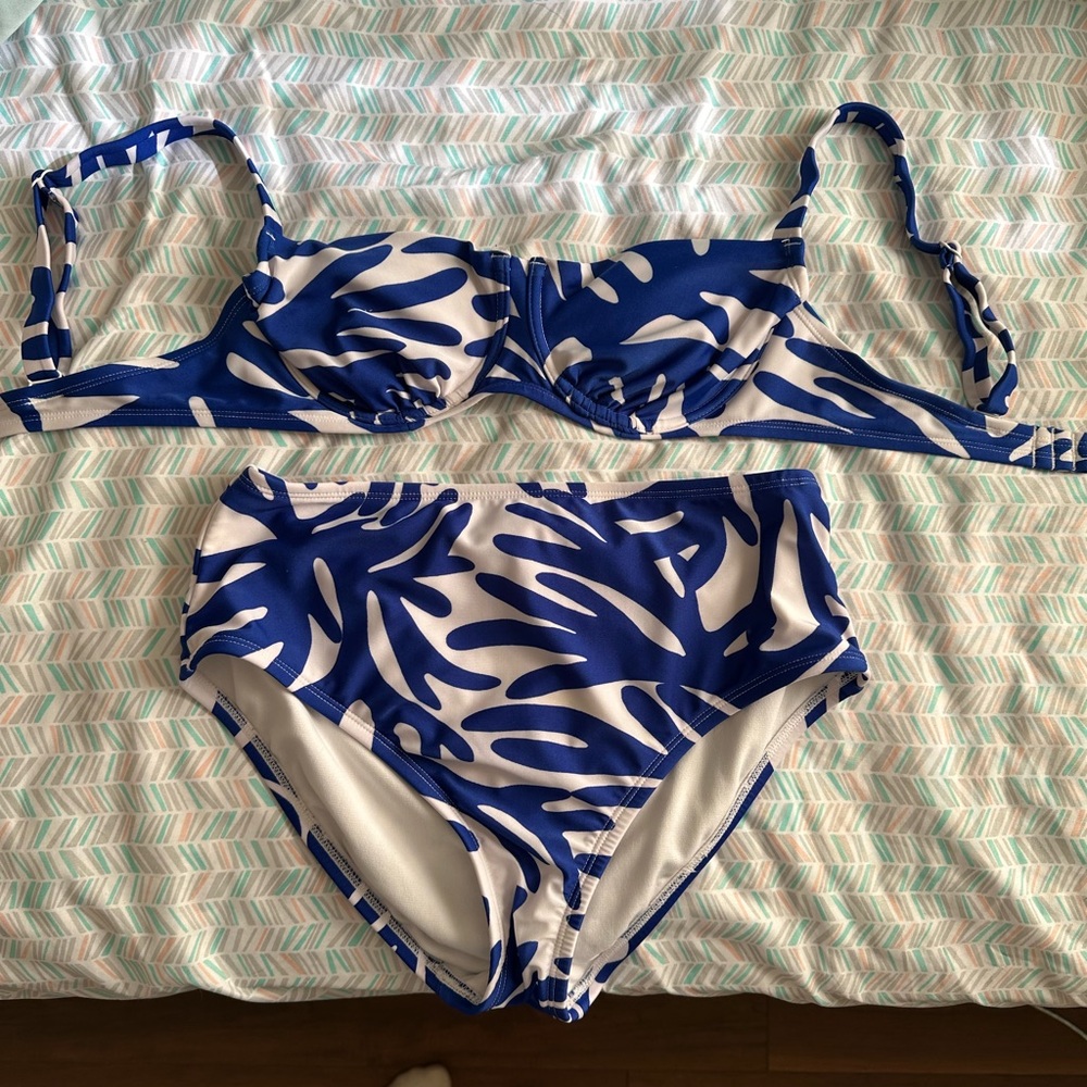 Kona Sol Blue and White Bikini high waisted